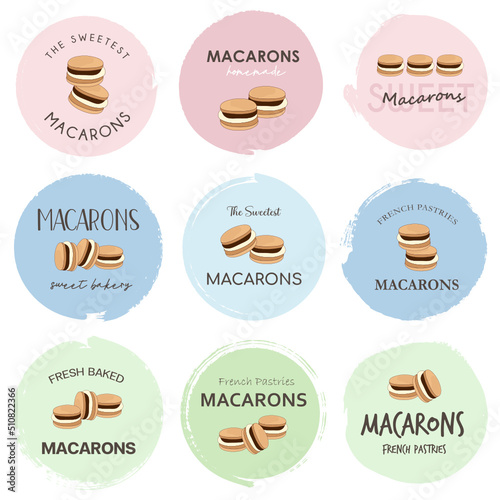 Set of vector logo macaron for bakery and dessert shop.