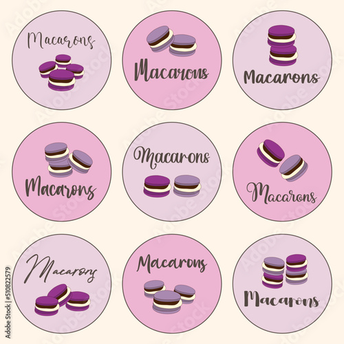 Set of vector logo macaron for bakery and dessert shop.