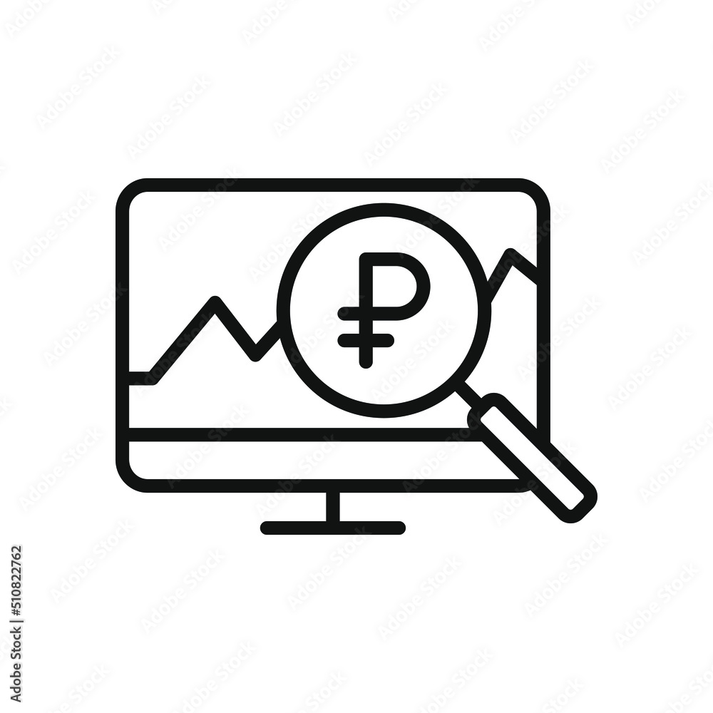 Ruble monitoring. Financial analysis, money research line icon isolated on white background. Vector illustration Ruble monitoring. Financial analysis, money research line icon isolated on white background. Vector illustration