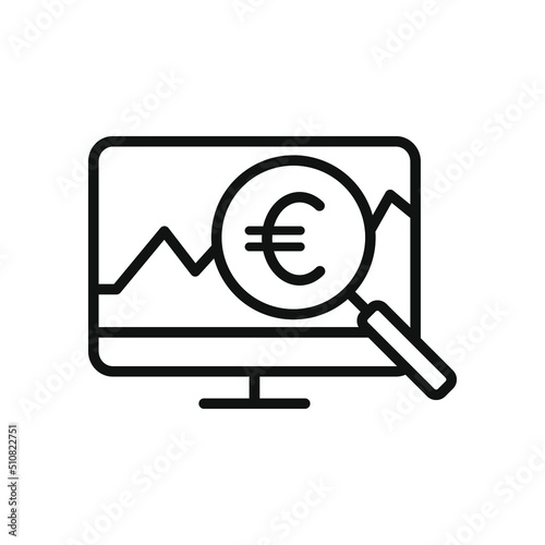 Euro monitoring. Financial analysis, money research line icon isolated on white background. Vector illustration