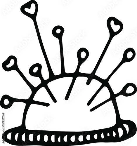 Pincushion, hand-drawn pincushion. Hand-drawn doodles illustration  pincushion.
Line art pincushion.