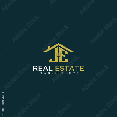 JE initial monogram logo for real estate with home shape creative design photo