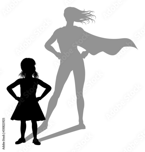 Superhero Child Kid With Super Hero Shadow