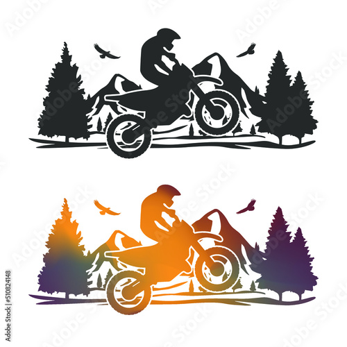 Motocross Illustration Clip Art Design Shape. Mountain Scene Silhouette Icon Vector.