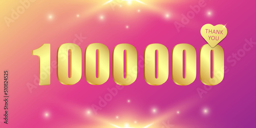A charming shining and sparkling banner of 1 000 000 followers or likes, thank you. 3 D. Vector illustration.