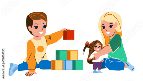 kid play toys vector. child home room, little game, baby fun, toddler floor indoor kid play toys character. people flat cartoon illustration