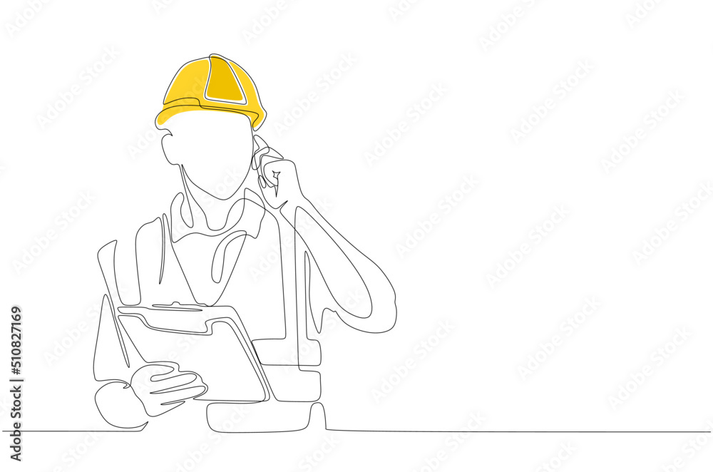 Single continuous line drawing of foreman controlling building ...