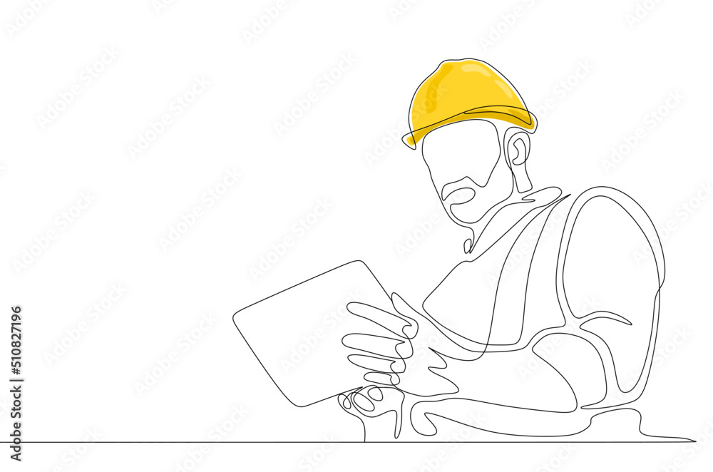 continuous line drawing of foreman controlling building development ...
