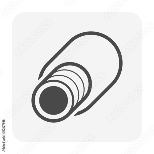 Corrugated perforated pipe vector icon. Pvc or hdpe pipe wraped around by sock and gravel for french drain system, land drainage by install at underground of home yard garden, under basement floor.