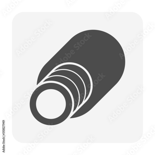 Corrugated perforated pipe vector icon. Pvc or hdpe pipe wraped around by sock and gravel for french drain system, land drainage by install at underground of home yard garden, under basement floor.