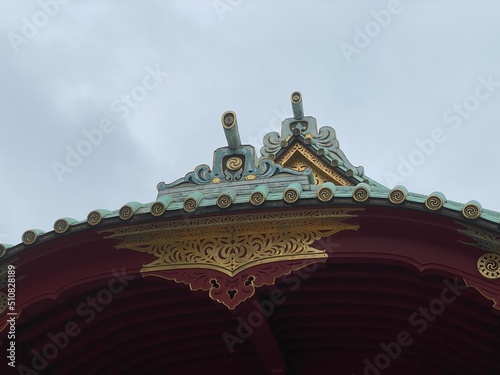 The beautiful pagoda of Japanese honorable shrine, “Kandamyojin” at the heart of Tokyo Japan, shot taken on a rainy day year 2022 June 14th photo