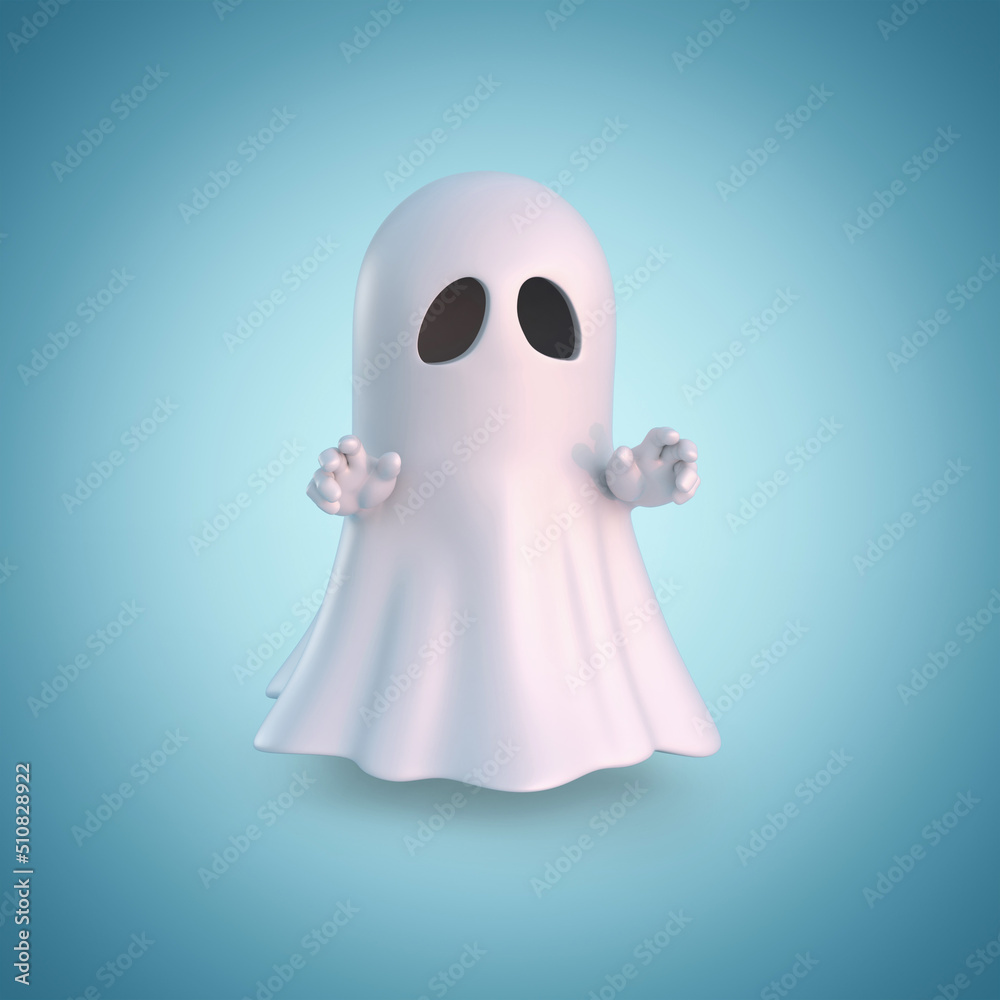 Ghost covered with white sheet on blue background 3d rendering Ghost covered with white sheet on blue background 3d rendering