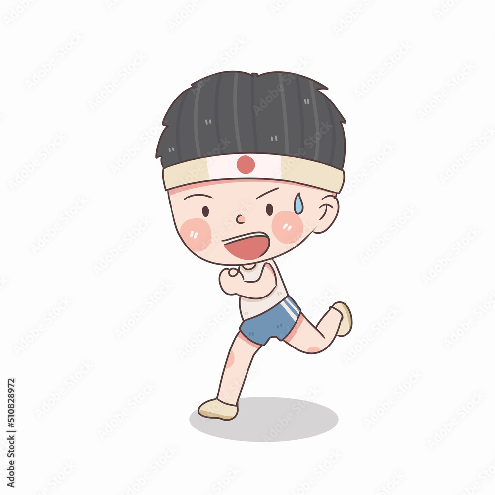 cute little Japanese boy, sport runner student run, vector and illustration cute little Japanese boy, sport runner student run, vector and illustration
