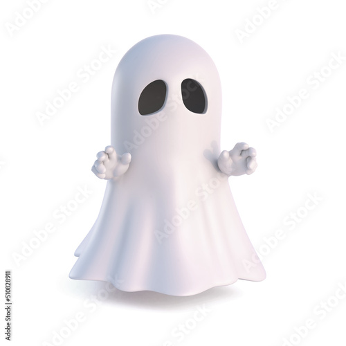 Ghost covered with white sheet on white background 3d rendering