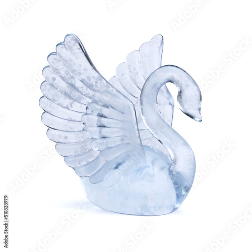 Fototapeta Naklejka Na Ścianę i Meble -  Swan figure made of ice, frozen swan sculpture on white background 3d rendering