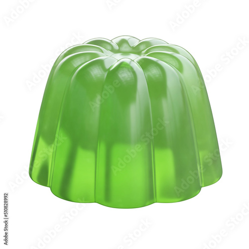 Green jelly pudding, sweet dessert isolated on white background 3d rendering photo