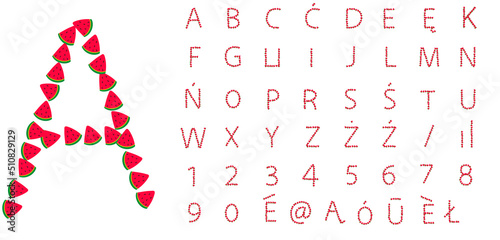 arbuz arbuzowe litery numery alfabet owocowy wiosenny czerwony owoc zdrowe jedzenie