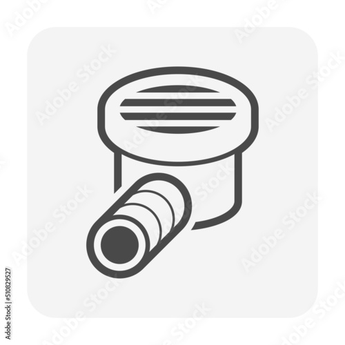 Catch basin or bubbler pot vector icon. Include drain pipe or sewer, grating for install in french drain, water drainage system. To collect stormwater from downspout outlet, storm gutter, landscaping.