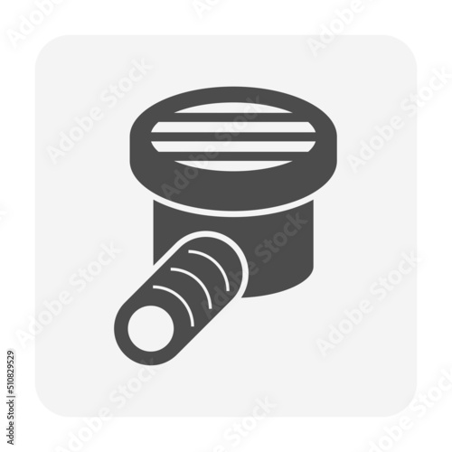 Catch basin or bubbler pot vector icon. Include drain pipe or sewer, grating for install in french drain, water drainage system. To collect stormwater from downspout outlet, storm gutter, landscaping.