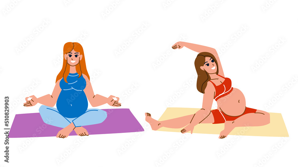 pregnant woman yoga vector. pregnancy exercise, prenatal sport, mother and baby, home fitness, health pilates maternity pregnant woman yoga character. people flat cartoon illustration pregnant woman yoga vector. pregnancy exercise, prenatal sport, mother and baby, home fitness, health pilates maternity pregnant woman yoga character. people flat cartoon illustration