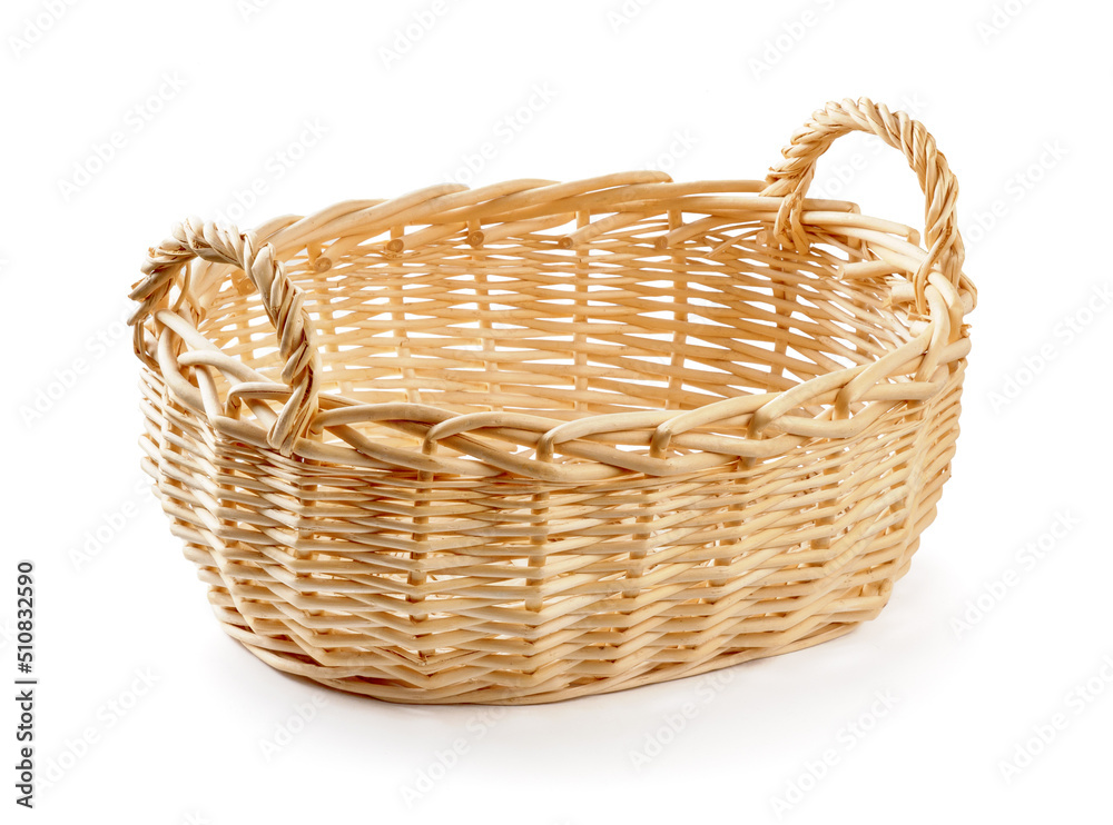 Wicker basket isolated. Vintage basket on white background