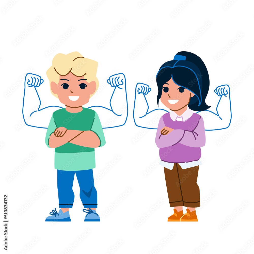 self confident kid vector. happy strong boy girl, success victory kid, power hero self confident kid character. people flat cartoon illustration self confident kid vector. happy strong boy girl, success victory kid, power hero self confident kid character. people flat cartoon illustration