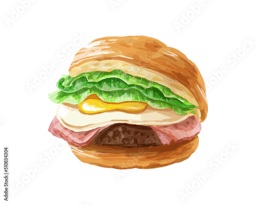 水彩風のハンバーガーのイラスト