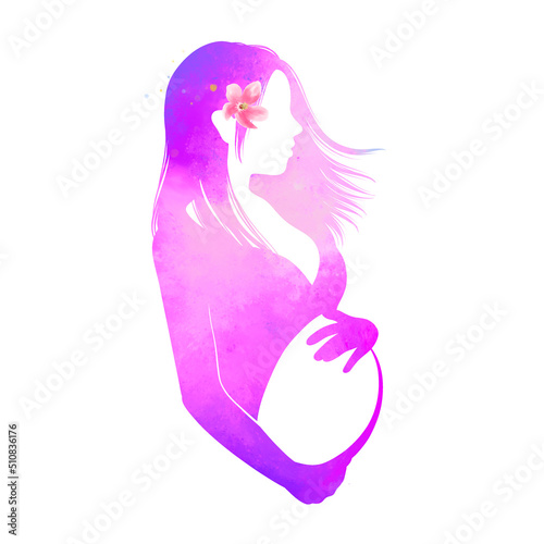 Watercolor of pregnant woman. Happy mother's day. Mother and baby health. Digital art painting with clipping path.