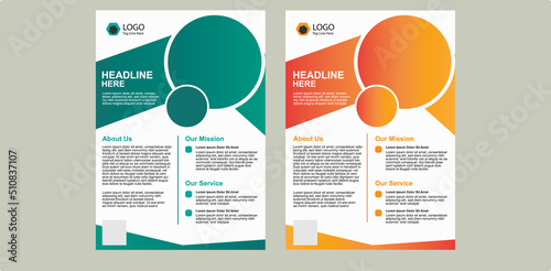 Template vector design for Brochure, Poster, Corporate, Flyer, leaflet, layout modern with green & Orange colors size A4, Front and back, Easy to use and edit 