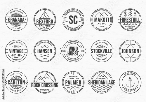 Vintage badge, label or logo set. Retro stamp or seal design isolated on the grunge background. Premium, quality, handmade product circle emblem for business and fashion typography. Vector.