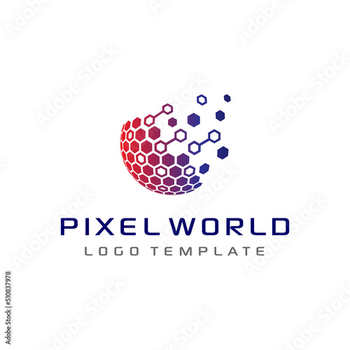 modern digital futuristic hexagon World Globe link network internet logo design