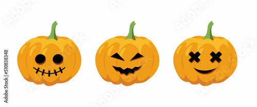 Pumpkins. Halloween set. Jack o Lantern. Cartoon, flat, vector