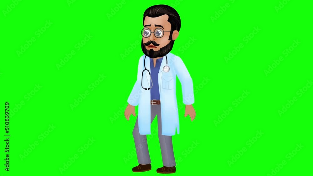 2D Indian Male Doctor Cartoon Character Walking Cycle in Green Screen ...