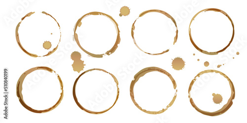 Vector coffee stains, Isolated On White Background, tea and coffee cup ring stamps Illustration