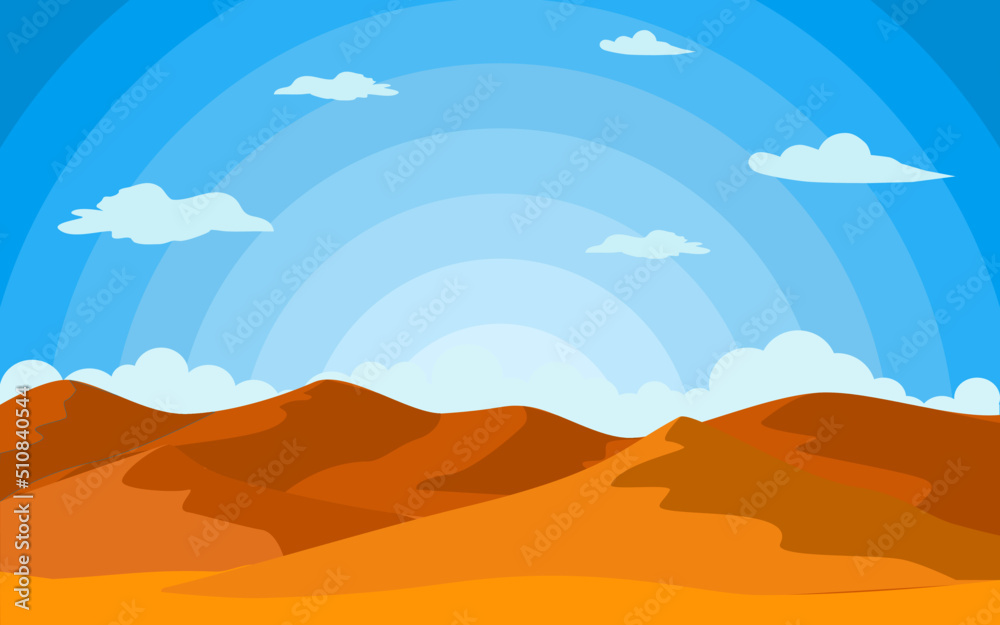 desert landscape illustration with blue sky and clouds