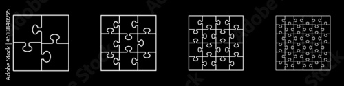 Puzzles grid - blank template. Puzzle pieces vector set. Puzzle jigsaw on white background.