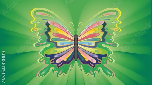 Beautiful colorful fantasy butterfly. Vector illustration. Dimension 16:9.