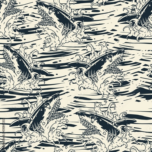 Toothy shark monochrome pattern seamless