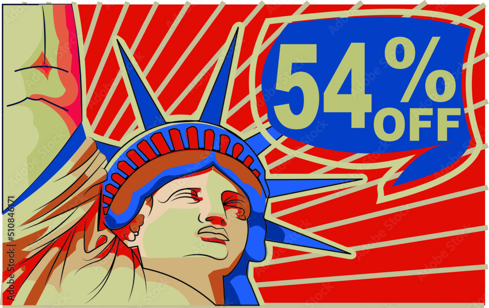 54 % percent promotion red blue discount statue of liberty 4th july holiday independence day 