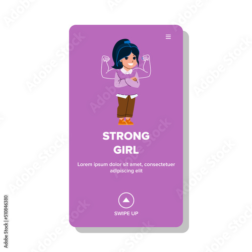 strong kid girl vector. child power, happy school leader, success girl strong kid girl character. people flat cartoon illustration