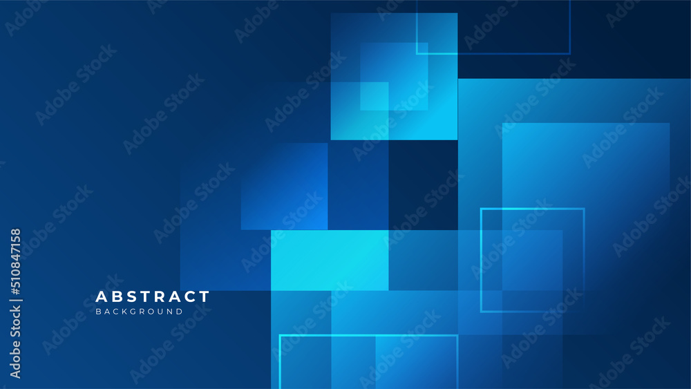 Vector blue banner geometric shapes abstract, science, futuristic, energy technology concept. Digital image of light rays, stripes lines with light, speed and motion blur over dark tech background