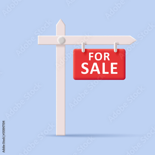 3d for sale sign, white stand with red board