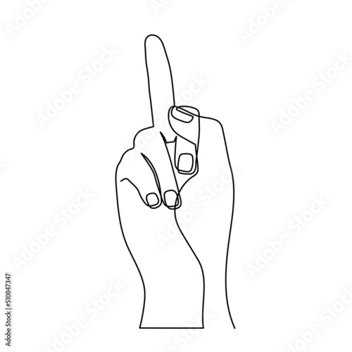 Hand showing middle finger, one-line art, hand drawn continuous contour. Rude hand gesture, drawing single line style, minimalist design. Editable stroke. Isolated. Vector illustration