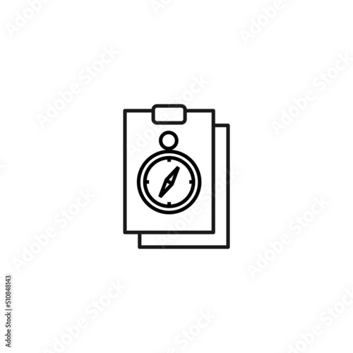 Document, office, contract and agreement concept. Monochrome vector sign drawn in flat style. Vector line icon of compass on clipboard