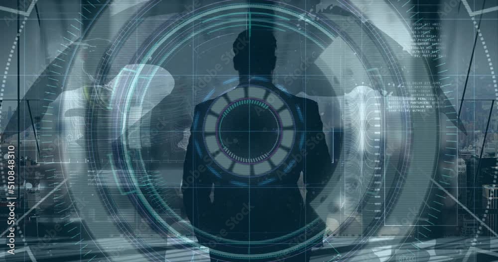 Animation of data processing over businessmen