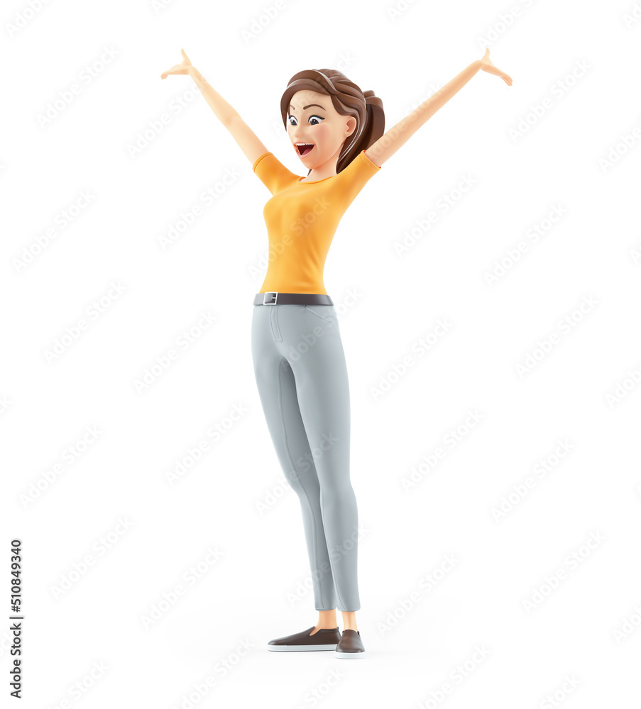 3d woman with very happy pose