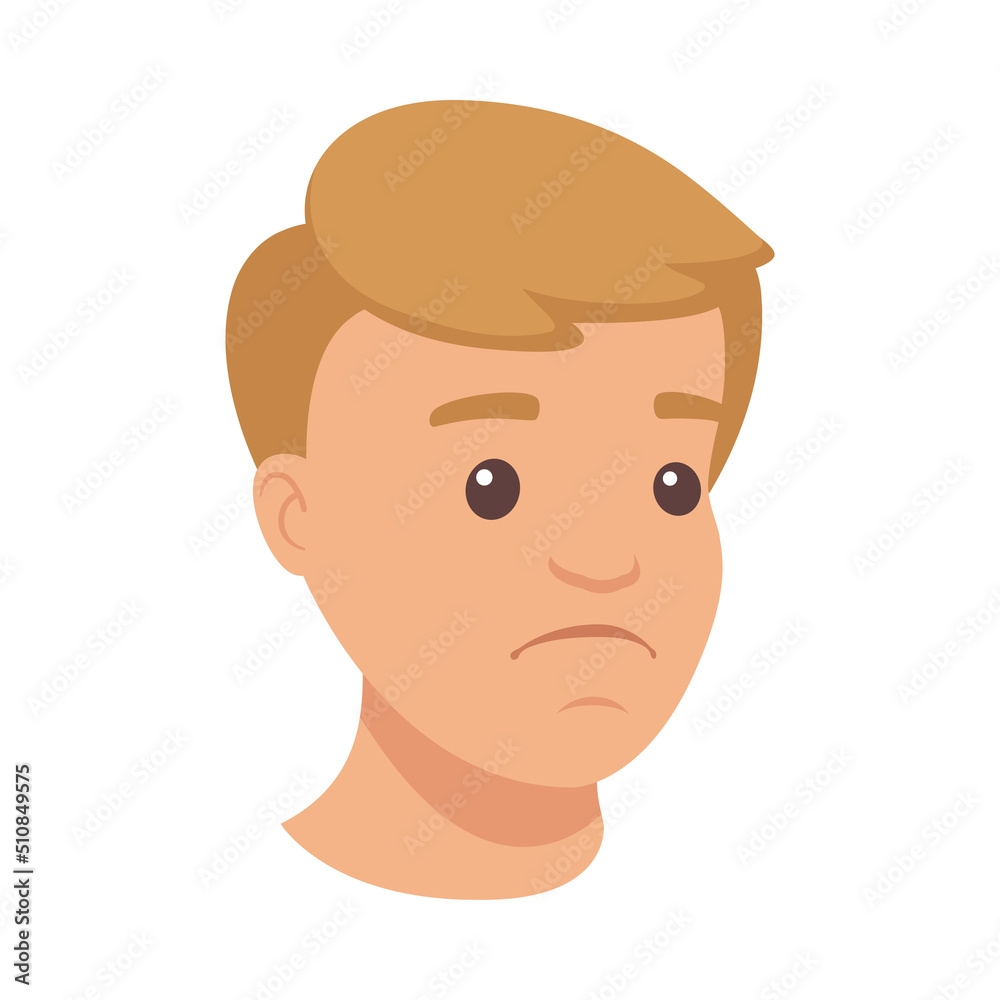 Handsome Man Character with Sad Face Demonstrating Emotion Vector Illustration