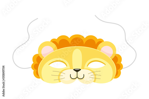 Carnival Lion Mask with Strings as Head Accessory for Festive Party Celebration Vector Illustration