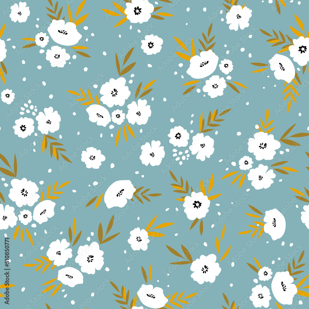 Seamless floral pattern based on traditional folk art ornaments. Colorful flowers on color background. Scandinavian style. Sweden nordic style. Vector illustration. Simple minimalistic pattern Seamless floral pattern based on traditional folk art ornaments. Colorful flowers on color background. Scandinavian style. Sweden nordic style. Vector illustration. Simple minimalistic pattern