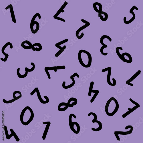template with the image of keyboard symbols. a set of numbers. Surface template. pastel fiolet purple background. Square image.